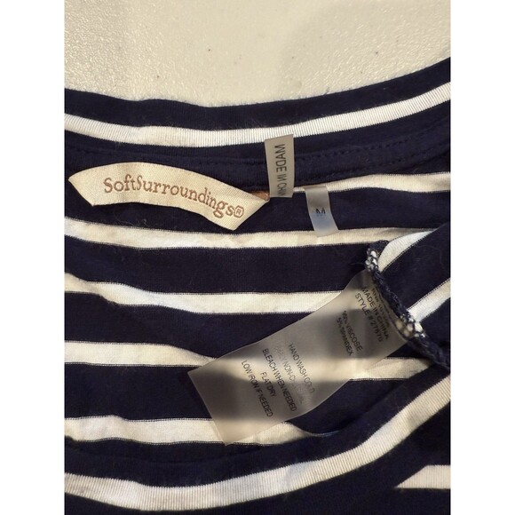 Soft Surroundings Top Women Medium Cold Shoulder Stretch Striped Travel Vacation - Picture 3 of 5